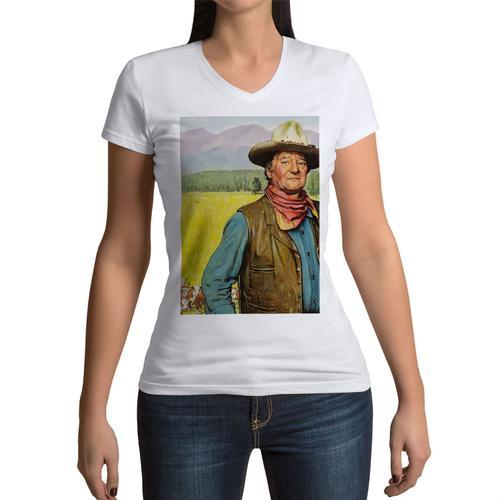 T-Shirt Femme Col V John Wayne Peinture Par Norman Rockwell Cowboy ... on Productcaster.