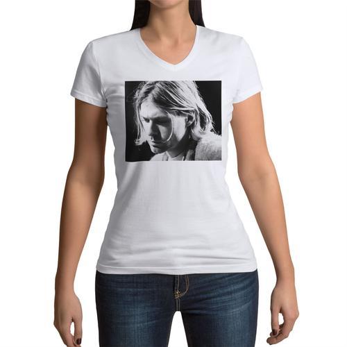 T-Shirt Femme Col V Rock Grunge Portrait Noir Et Blanc on Productcaster.