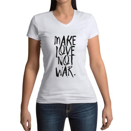 T-Shirt Femme Col V Make Love Not War Peace Signe Hippie Psychedeli... on Productcaster.