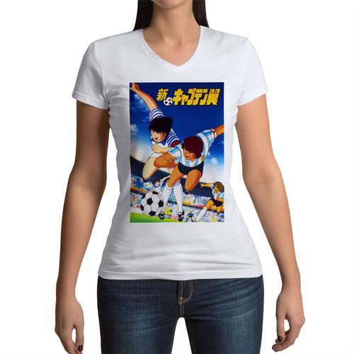 T-Shirt Femme Col V Olive Et Tom Captain Tsubasa Manga Anime Cartoo... on Productcaster.