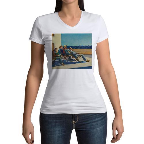 T-Shirt Femme Col V People In The Sun Edward Hopper Peinture Realis... on Productcaster.