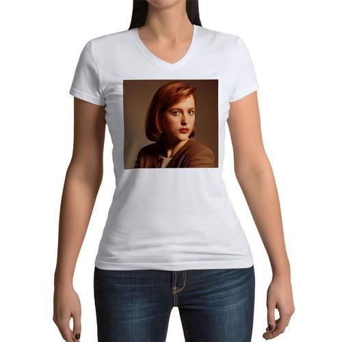 T-Shirt Femme Col V Gillian Anderson The X Files Portrait Fbi Scien... on Productcaster.