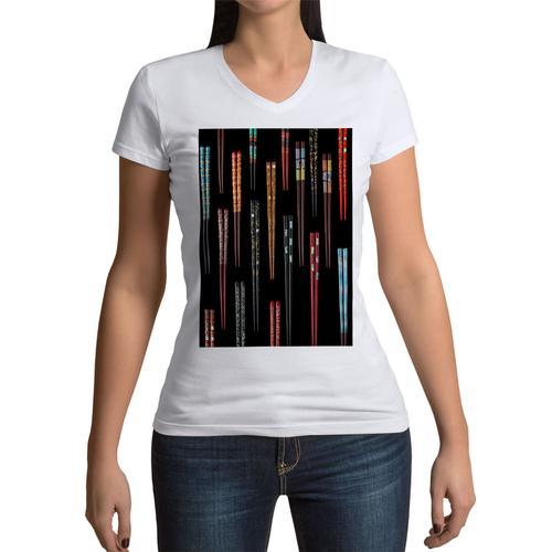 T-Shirt Femme Col V Baguettes Japonaises Tradition Nourriture Art F... on Productcaster.