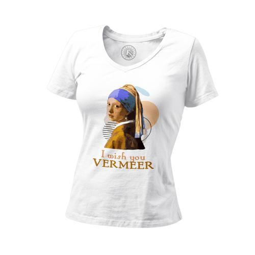 T-Shirt Femme Col V I Wish You Vermeer Jeu De Mot Humour Art on Productcaster.