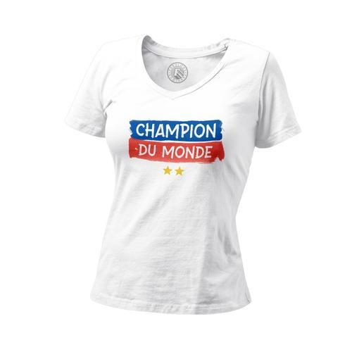 T-Shirt Femme Col V Champion Du Monde Foot France Team 2 Etoiles on Productcaster.