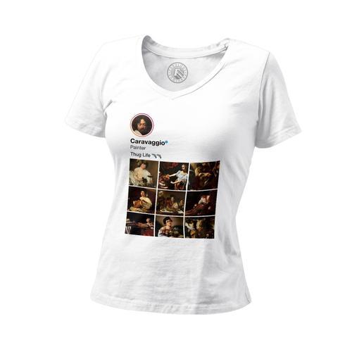 T-Shirt Femme Col V Caravaggio Réseaux Sociaux Peinture Peintre Bar... on Productcaster.