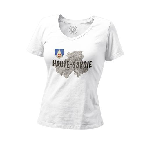 T-Shirt Femme Col V Haute Savoie 74 Département Carte Ancienne Alpe... on Productcaster.