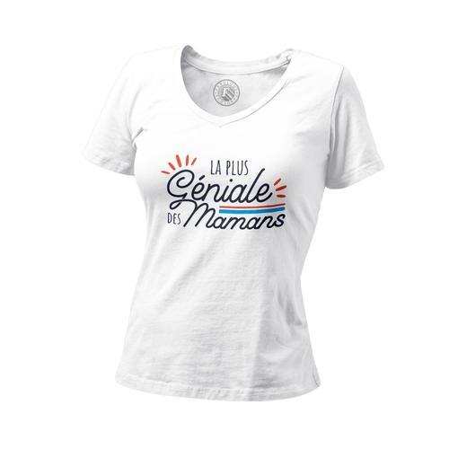 T-Shirt Femme Col V La Plus Géniale Des Mamans Mère Famille Amour on Productcaster.