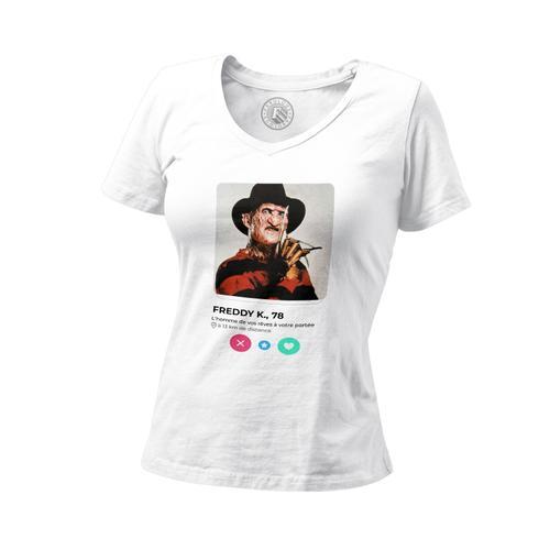 T-Shirt Femme Col V Freddy K. Film Horreur Réseau Social Rencontre ... on Productcaster.