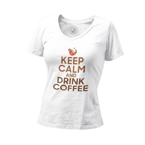 T-Shirt Femme Col V Keep Calm And Drink Coffee Parodie Angleterre C... on Productcaster.