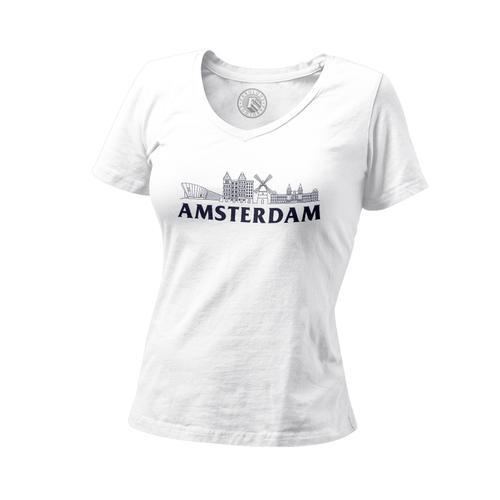 T-Shirt Femme Col V Amsterdam Minimalist Voyage Pays-Bas Tourisme on Productcaster.