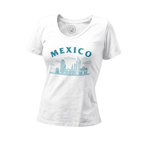 T-Shirt Femme Col V Mexico Minimalist Mexique Voyage Architecture on Productcaster.