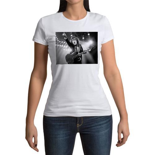 T-Shirt Femme Col Rond Acdc Vintage Angus Young Guitare Hard Rock on Productcaster.