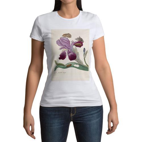 T-Shirt Femme Col Rond Iris Papillons Chenilles Planche Illustratio... on Productcaster.