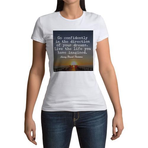 T-Shirt Femme Col Rond Henry D. Thoreau Go Confidently Citation Ins... on Productcaster.