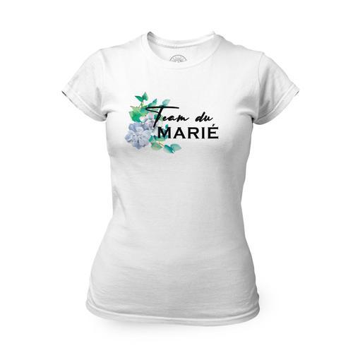 T-Shirt Femme Col Rond Team Du Marié Mariage Mariée Fleurs Bleues on Productcaster.