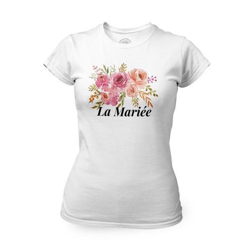 T-Shirt Femme Col Rond La Mariée Mariage Mariée Bouquet Aquarelle on Productcaster.