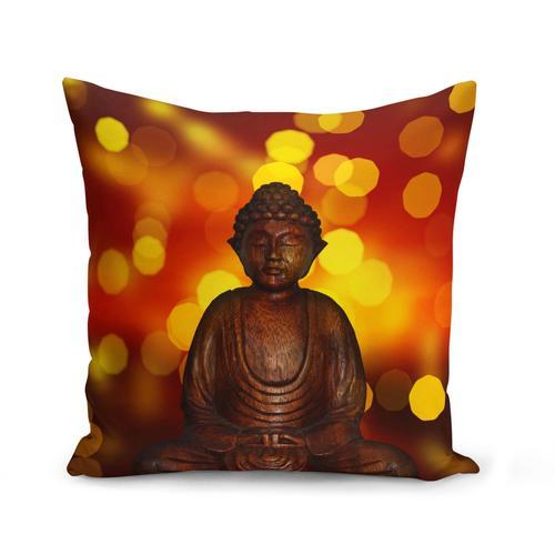 Housse De Coussin 40x40 Cm Sculpture En Bois Bouddha Position Zazen on Productcaster.