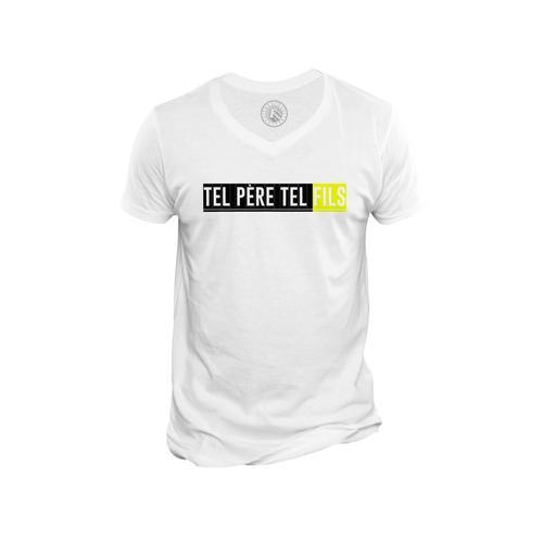 T-Shirt Homme Col V Tel Pere Tel Fils Papa Enfant Amitie on Productcaster.