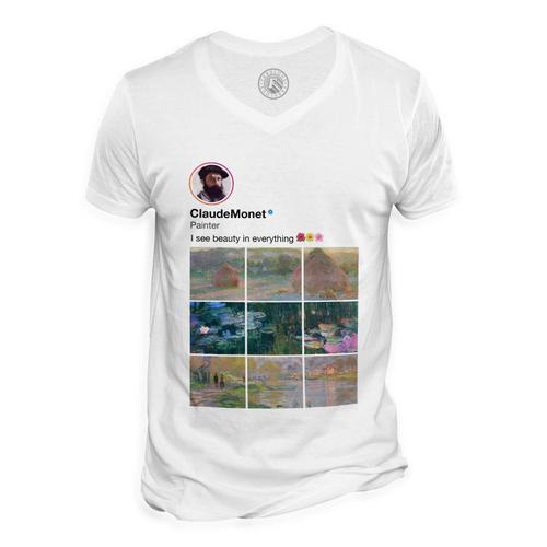 T-Shirt Homme Col V Claude Monet Réseaux Sociaux Peinture Peintre Art on Productcaster.