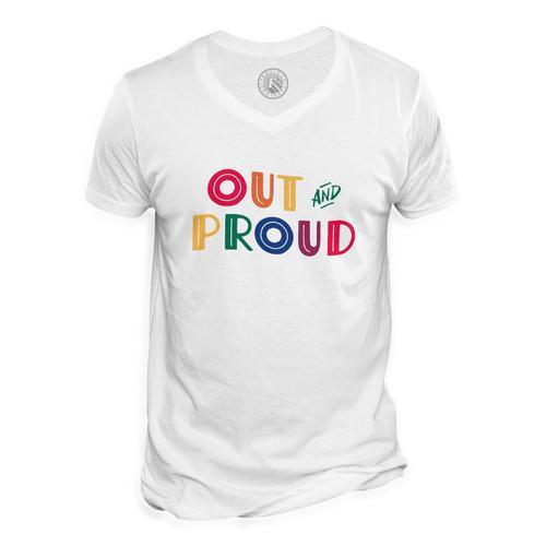 T-Shirt Homme Col V Out And Proud Lgbtq+ Gay Lesbien Pride Arc En C... on Productcaster.