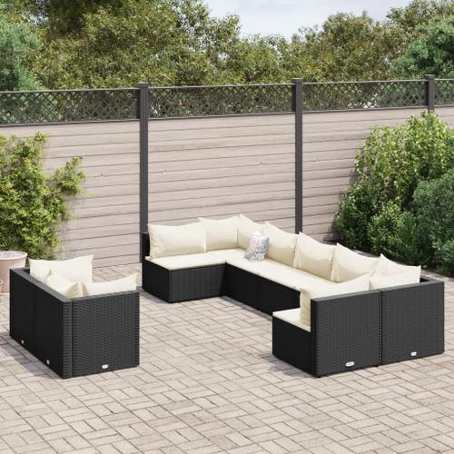 Vidaxl Salon De Jardin 9 Pcs Avec Coussins Noir Résine Tressée on Productcaster.