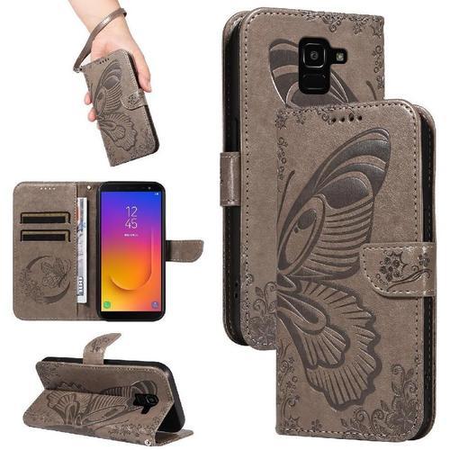 Flip Étui Pour Samsung Galaxy J6 2018 Papillon En Relief Cuir De Ha... on Productcaster.