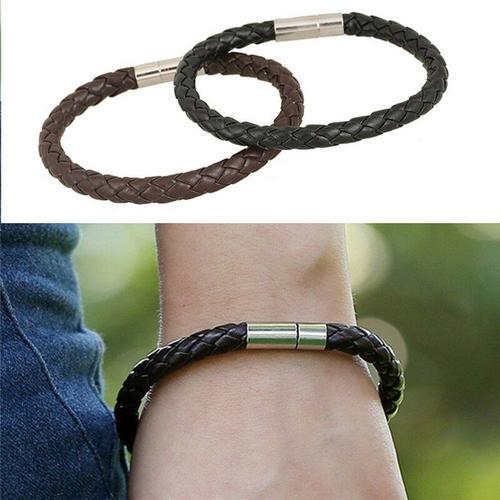 Bracelet En Acier Inoxydable Pour Hommes, Cordon En Cuir Tressé, 1 ... on Productcaster.