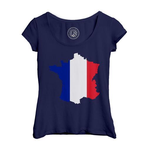 T-Shirt Femme Col Echancré Drapeau Carte France Sport Football on Productcaster.