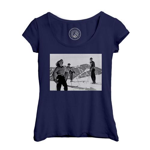 T-Shirt Femme Col Echancré Ski Retro Style Vintage Montagne Sport D... on Productcaster.