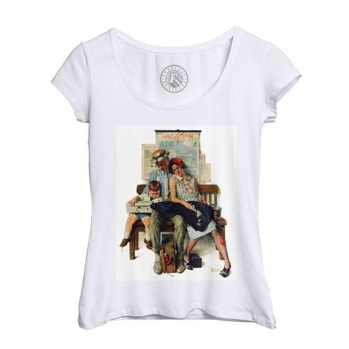 T-Shirt Femme Col Echancré Partir En Vacance Enfants Peinture Norma... on Productcaster.