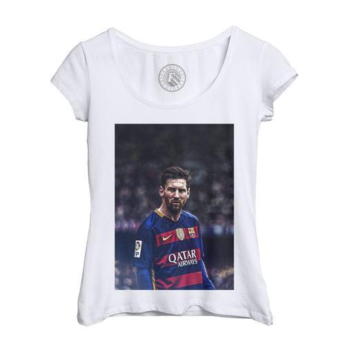 T-Shirt Femme Col Echancré Lionel Messi Barcelone Football Star But... on Productcaster.