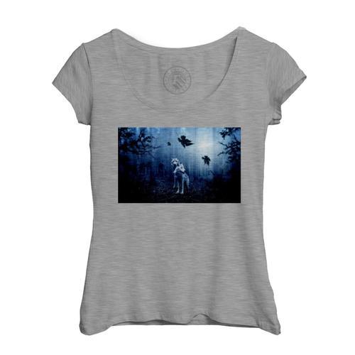 T-Shirt Femme Col Echancré Couple De Loup Foret Sombre Animaux Sauv... on Productcaster.