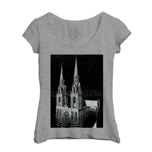 T-Shirt Femme Col Echancré La Cathedrale Engloutie Escher Dessin Li... on Productcaster.