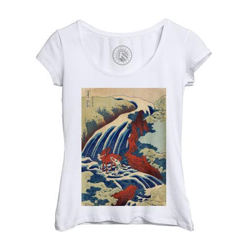 T-Shirt Femme Col Echancré Cascade Yoshino Katsushika Hokusai Estam... on Productcaster.