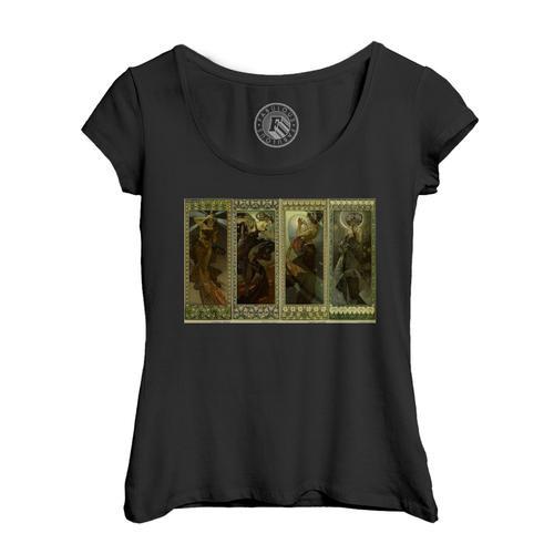 T-Shirt Femme Col Echancré The Moon And The Stars Alfons Mucha Art ... on Productcaster.