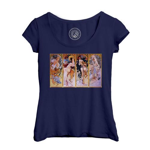 T-Shirt Femme Col Echancré Quatres Saisons Alfons Mucha Art Nouveau... on Productcaster.