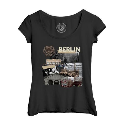 T-Shirt Femme Col Echancré Berlin Vintage Collage Allemagne Histoir... on Productcaster.