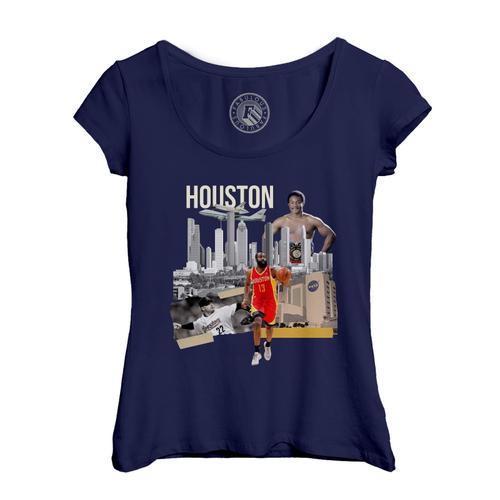 T-Shirt Femme Col Echancré Houston Vintage Collage Etats Unis Voyag... on Productcaster.