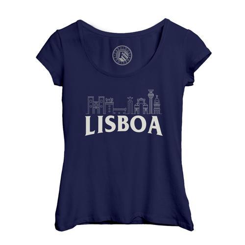 T-Shirt Femme Col Echancré Lisboa Minimalist Lisbonne Portugal Voya... on Productcaster.