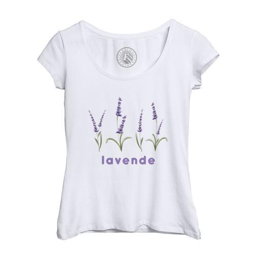 T-Shirt Femme Col Echancré Lavende Provence Fleurs Minimaliste Chic... on Productcaster.