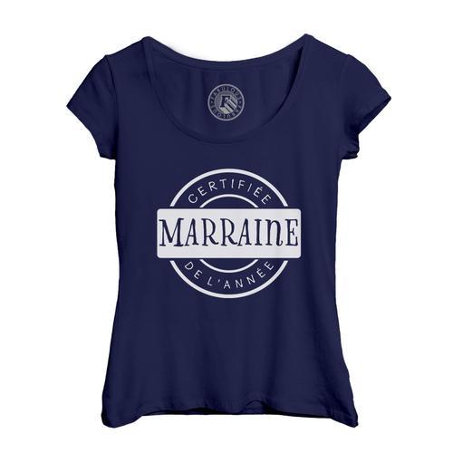 T-Shirt Femme Col Echancré Certifiée Marraine De L'année Famille Ba... on Productcaster.