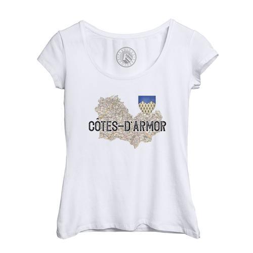 T-Shirt Femme Col Echancré Cotes D'armor 22 Département Carte Ancie... on Productcaster.