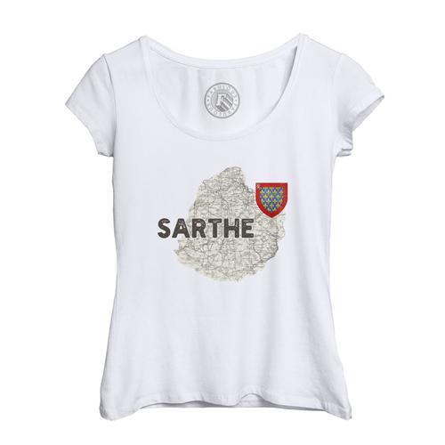 T-Shirt Femme Col Echancré Sarthe 72 Département Le Mans Carte Anci... on Productcaster.