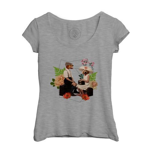 T-Shirt Femme Col Echancré Couple Chien 1930 Collage Art Surréalism... on Productcaster.