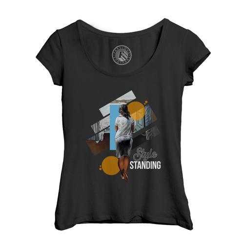 T-Shirt Femme Col Echancré Style Standing Mode Jeu De Mot Art on Productcaster.