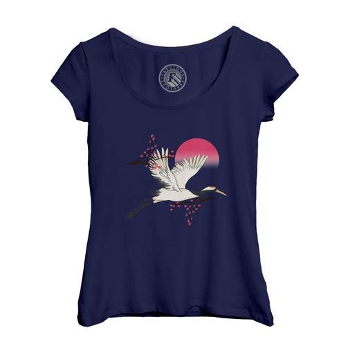 T-Shirt Femme Col Echancré Grue Du Japon Oiseau Asie Faune Sakura on Productcaster.