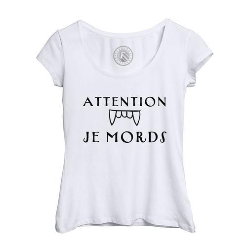 T-Shirt Femme Col Echancré Attention Je Mords Fantome Halloween Peu... on Productcaster.