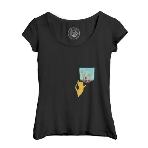 T-Shirt Femme Col Echancré Poche Surprise Chat Aquarium Poisson Des... on Productcaster.