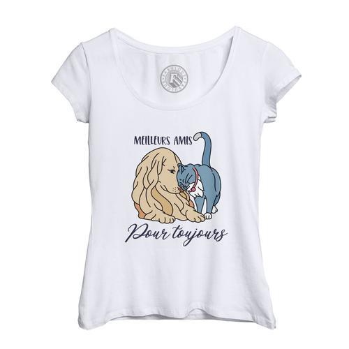 T-Shirt Femme Col Echancré Meilleurs Amis Chien Et Chat Labrador An... on Productcaster.